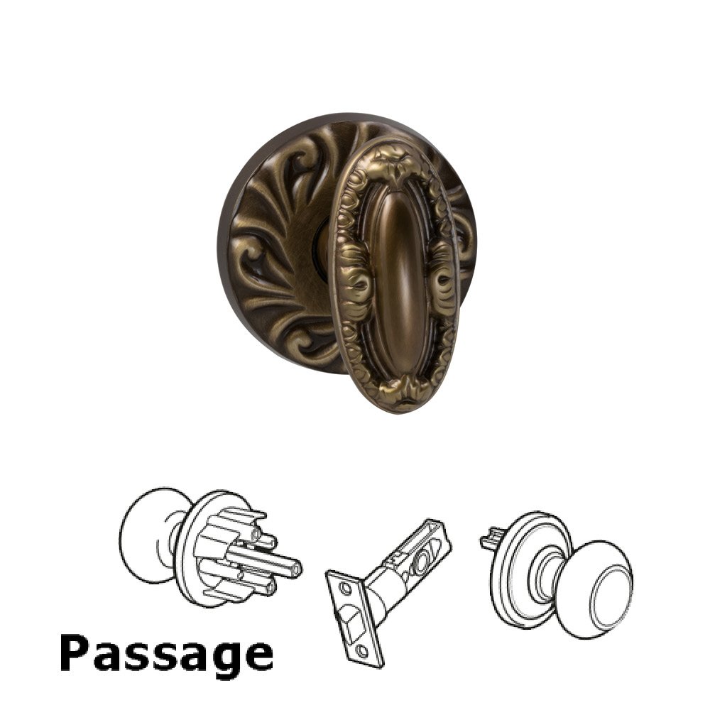 Passage Latchset Ornate Carved Oval Knob with Carved Rosette in Shaded Bronze Lacquered
