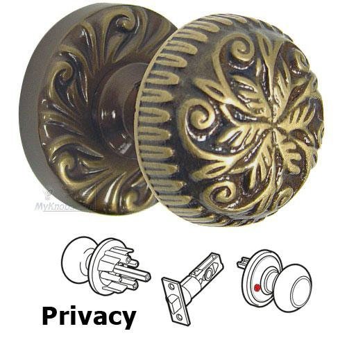 Privacy Latchset Ornate Pinwheel Knob with Carved Rosette in Shaded Bronze Lacquered