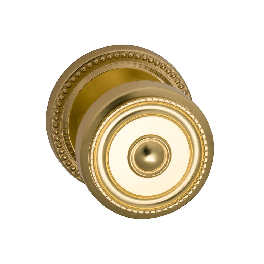 Passage Latchset Classic Beaded Knob with Beaded Rosette in Polished Brass Lacquered