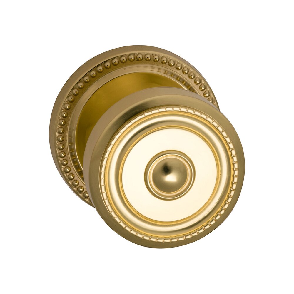 Double Dummy Traditions Beaded Knob with Beaded Rosette in Polished Brass Unlacquered