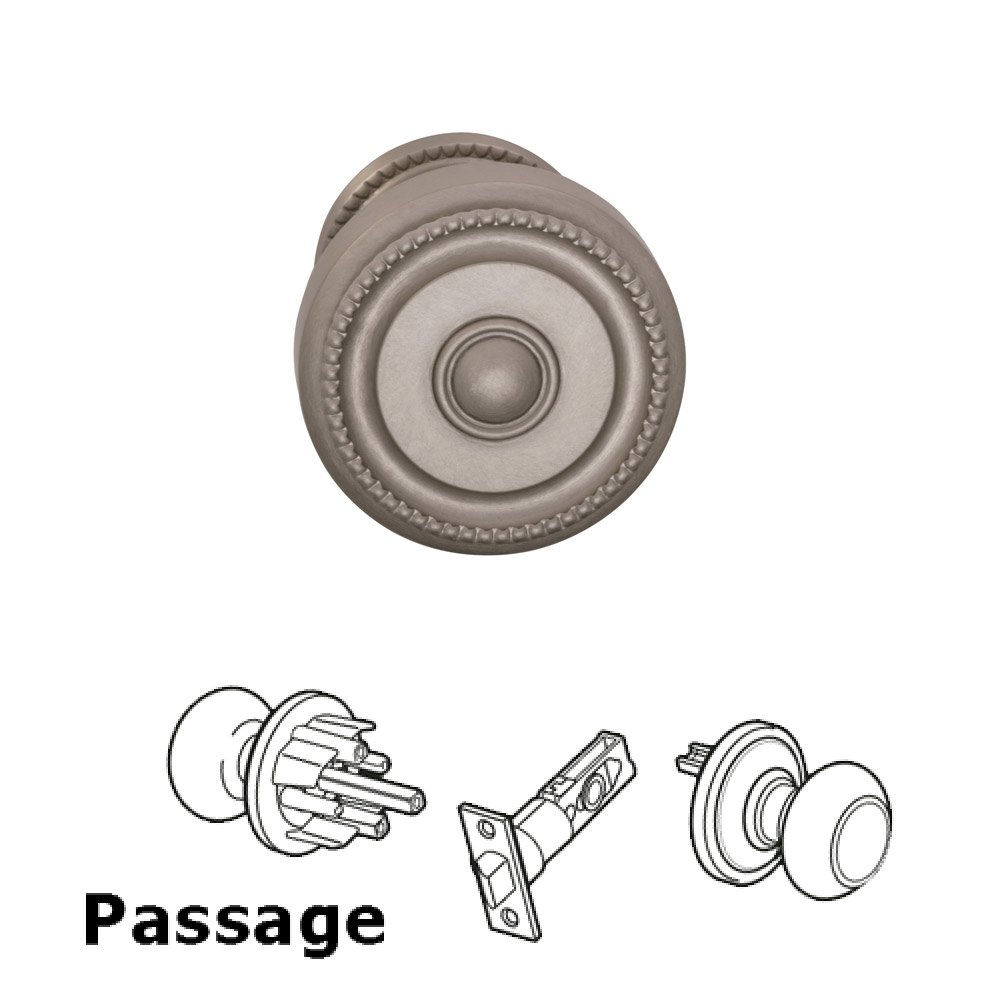 Passage Traditions Beaded Door Knob with Small Beaded Rosette in Satin Nickel Lacquered