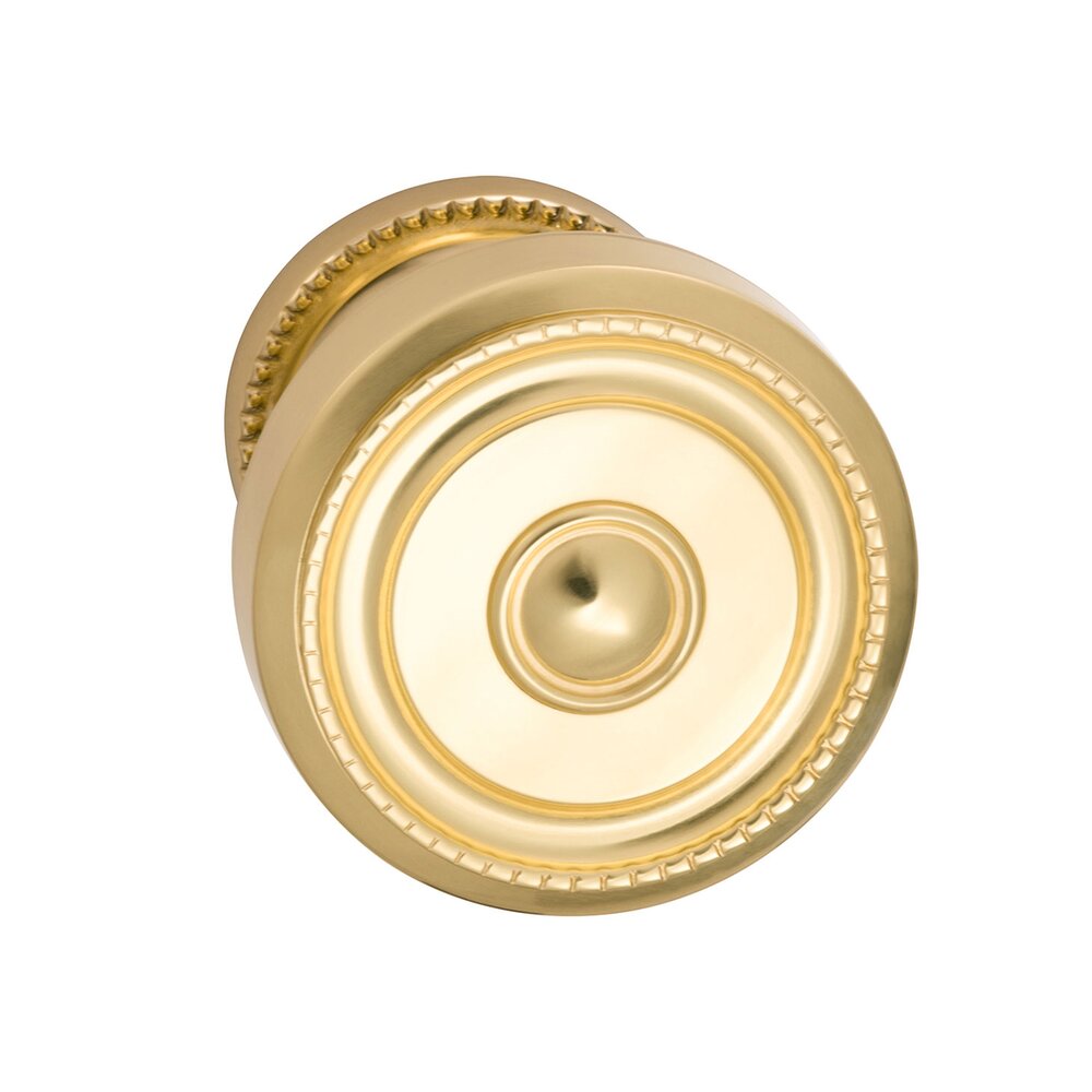 Single Dummy Traditions Beaded Door Knob with Small Beaded Rosette in Polished Brass Lacquered