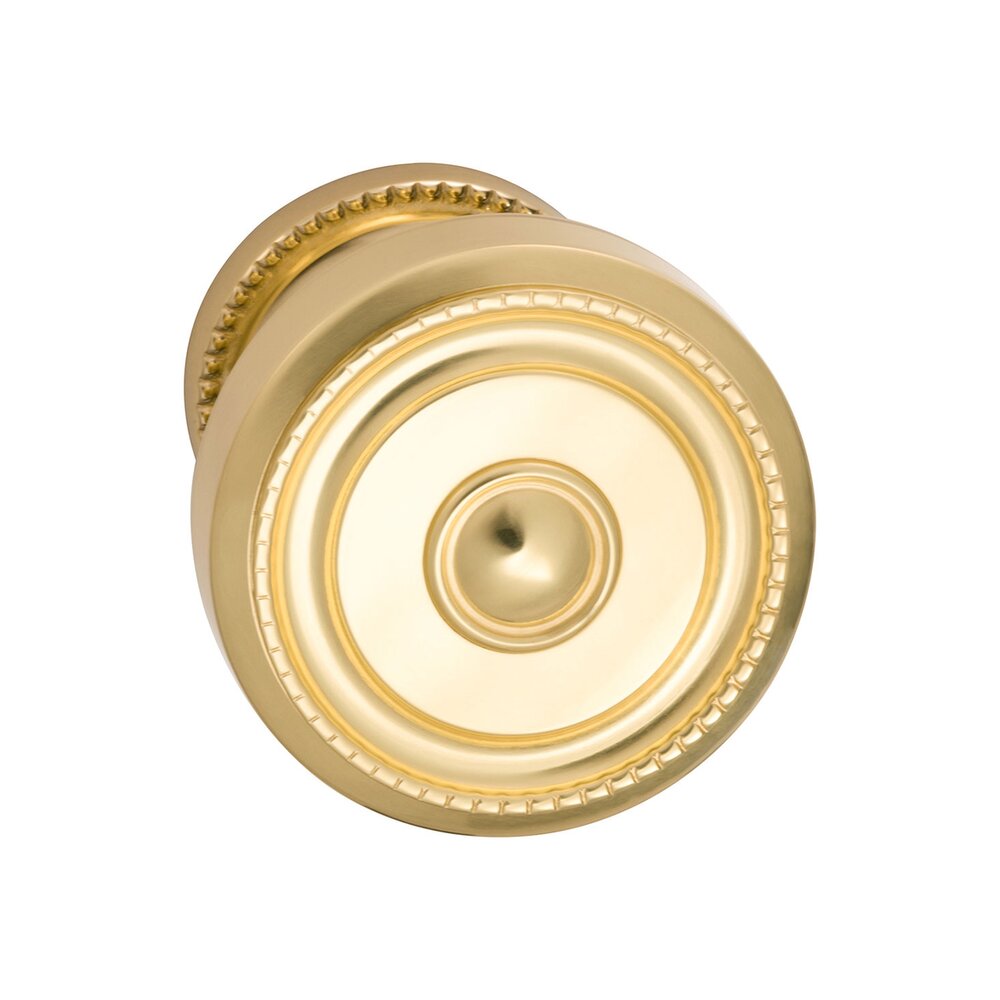 Single Dummy Traditions Beaded Door Knob with Small Beaded Rosette in Polished Brass Unlacquered