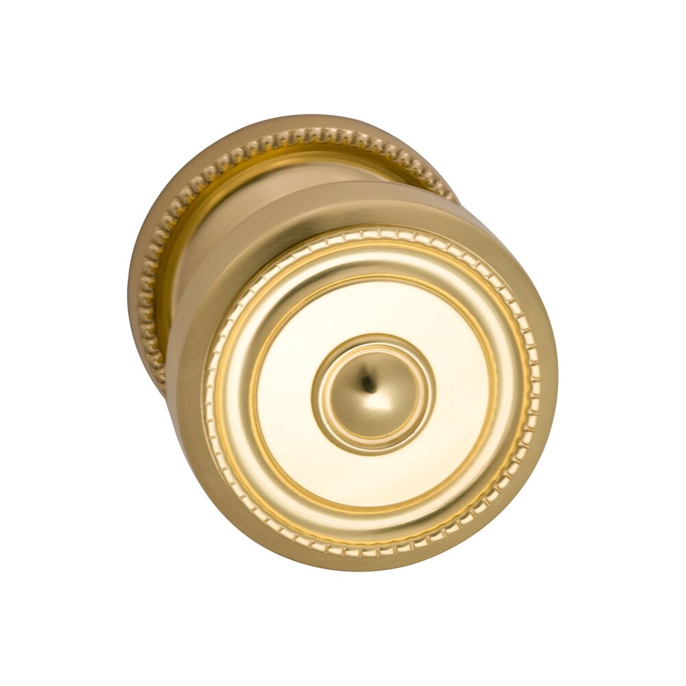 Passage Traditions Beaded Door Knob with Medium Beaded Rosette in Polished Brass Unlacquered