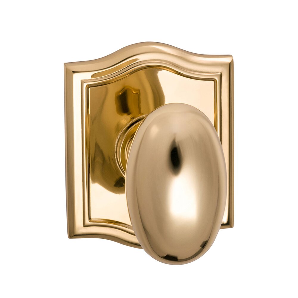 Passage Egg Knob with Arch Rose in Polished Brass Lacquered