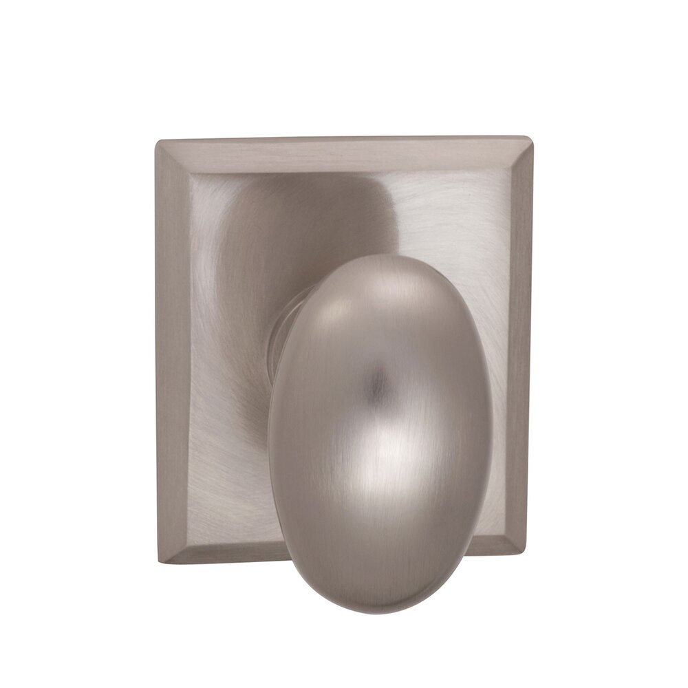 Privacy Egg Knob with Rectangle Rose in Satin Nickel Lacquered