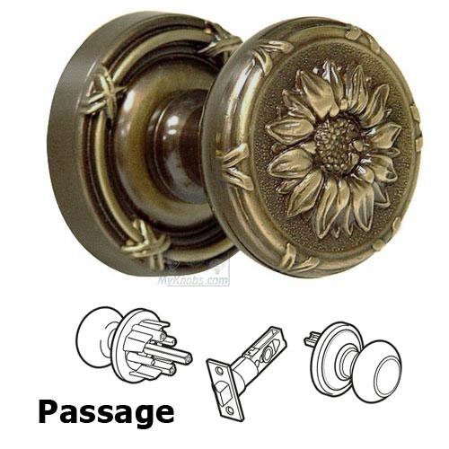 Passage Latchset Classic Sunflower Knob with Ribbon and Reed Rosette in Shaded Bronze Lacquered