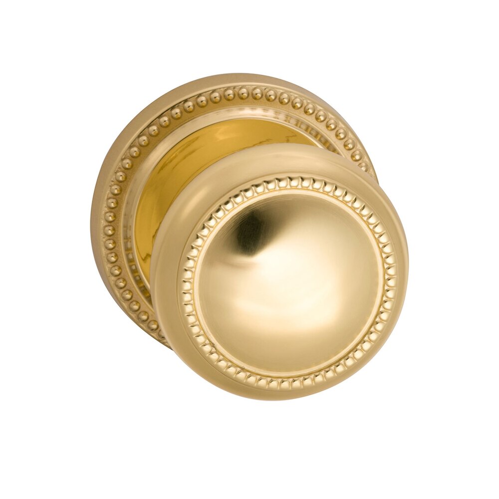 Passage Traditions Beaded Knob with Beaded Rosette in Polished Brass Unlacquered