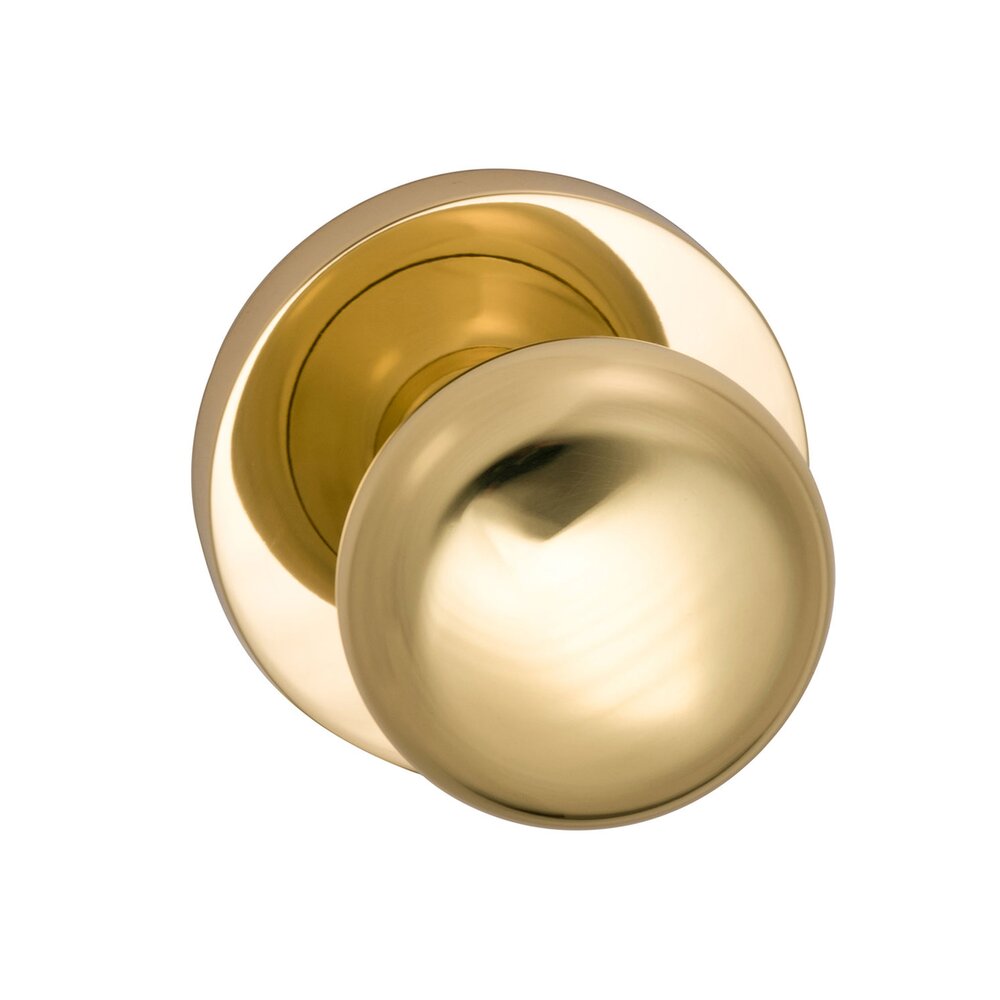 Privacy Colonial Knob with Modern Rose in Polished Brass Lacquered
