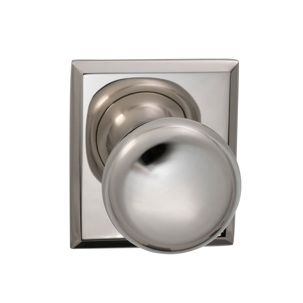 Double Dummy Colonial Knob with Rectangle Rose in Polished Nickel Lacquered