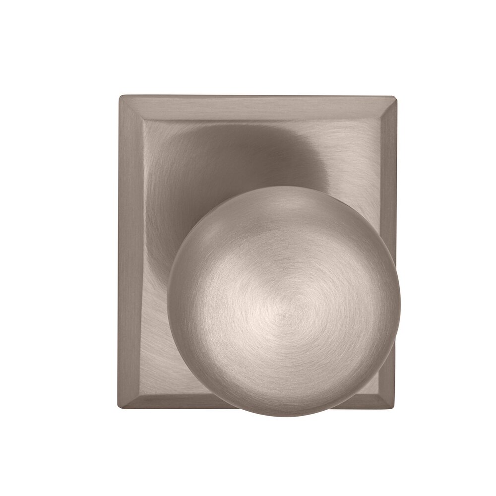 Passage Colonial Knob with Rectangle Rose in Satin Nickel Lacquered