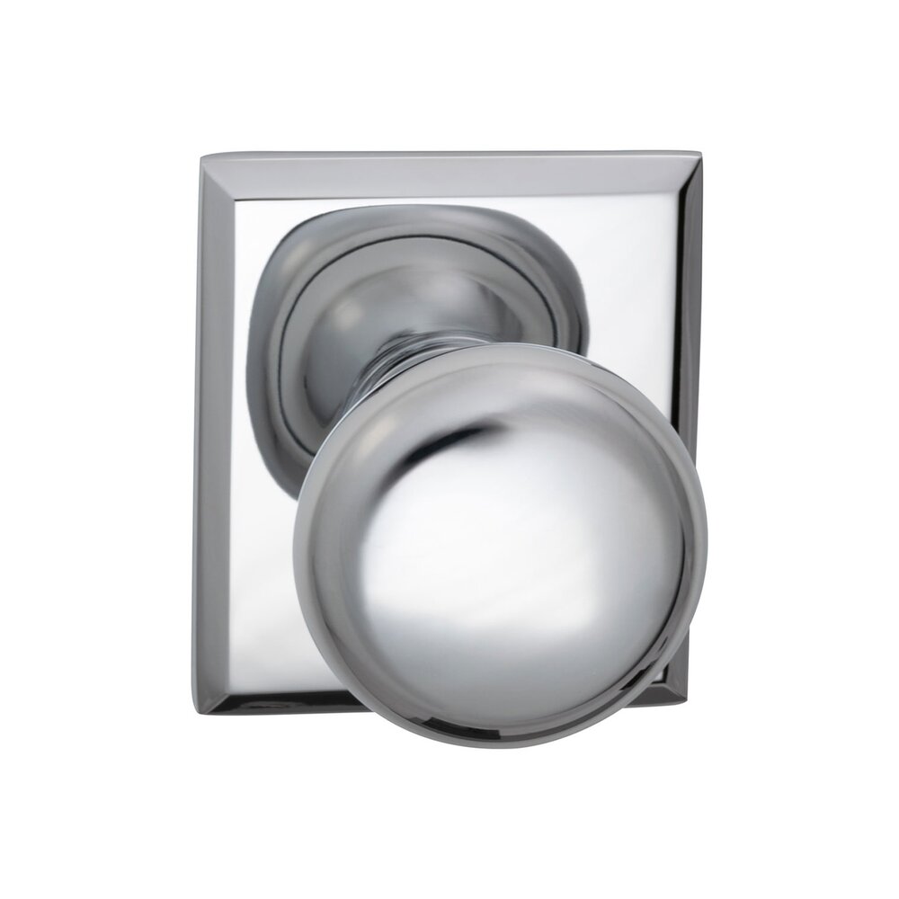 Passage Colonial Knob with Rectangle Rose in Polished Chrome