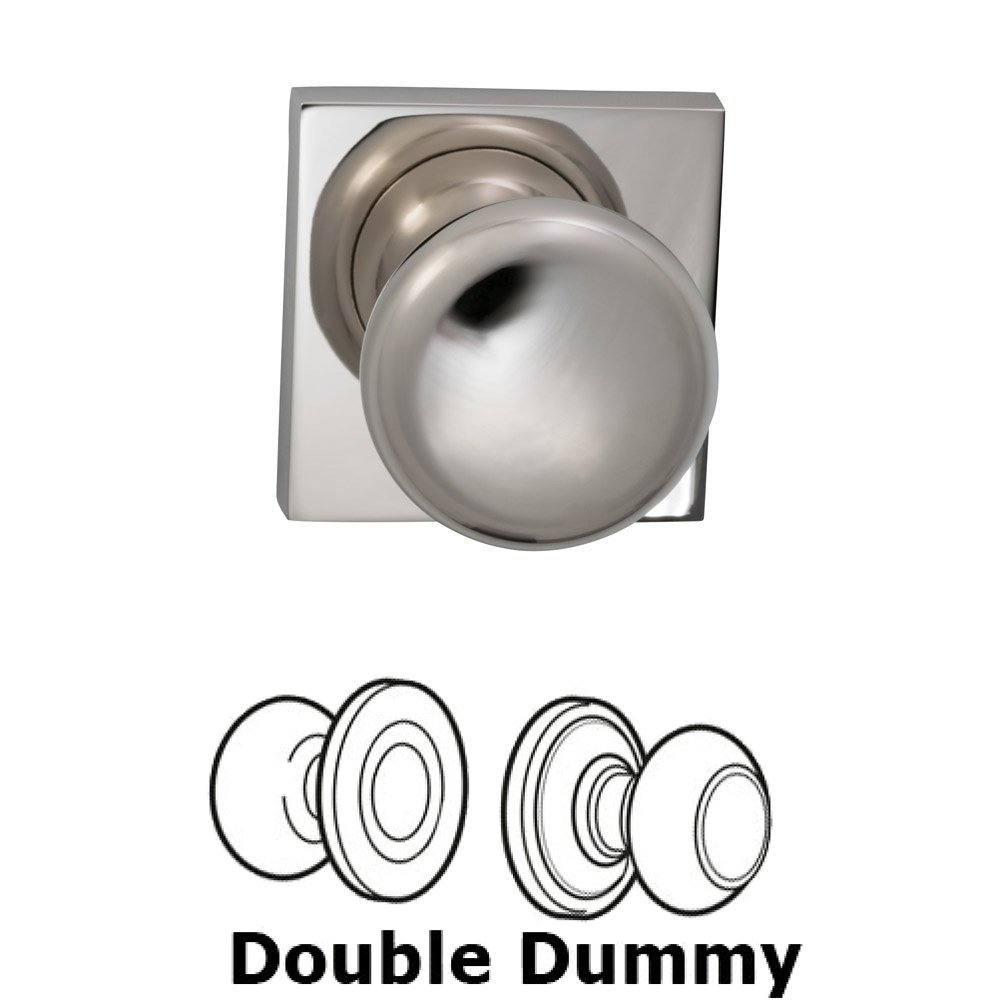 Double Dummy Colonial Knob with Square Rose in Polished Nickel Lacquered Plated, Lacquered