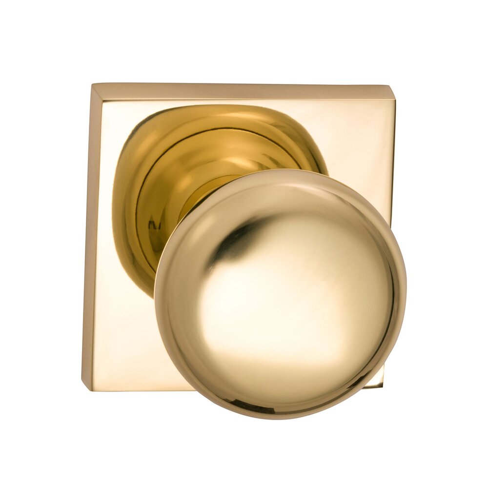 Passage Colonial Knob with Square Rose in Polished Brass Lacquered