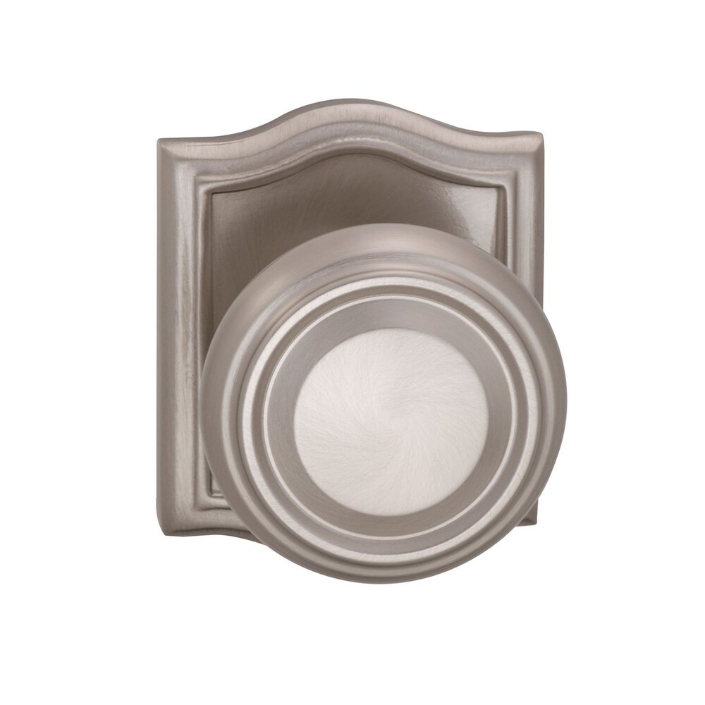 Double Dummy Traditional Knob with Arch Rose in Satin Nickel Lacquered