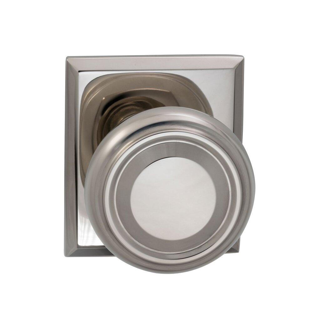 Privacy Traditional Knob with Rectangle Rose in Polished Nickel Lacquered