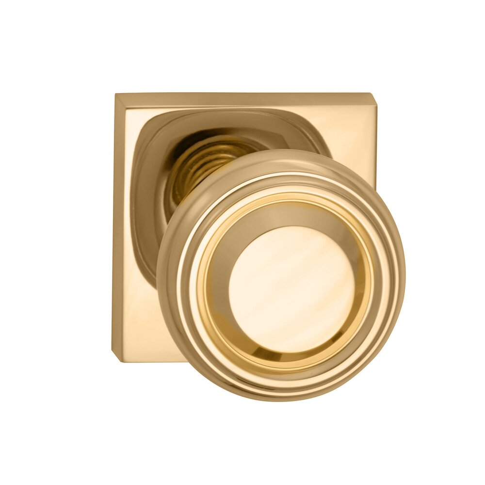 Passage Traditional Knob with Square Rose in Polished Brass Lacquered