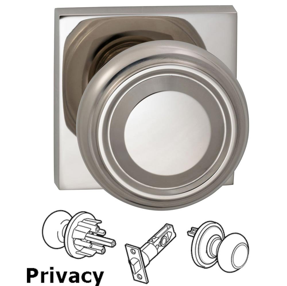 Privacy Traditional Knob with Square Rose in Polished Nickel Lacquered Plated, Lacquered