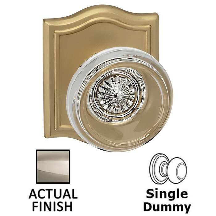 Single Dummy Traditional Glass Knob With Arched Rose in Polished Polished Nickel Lacquered