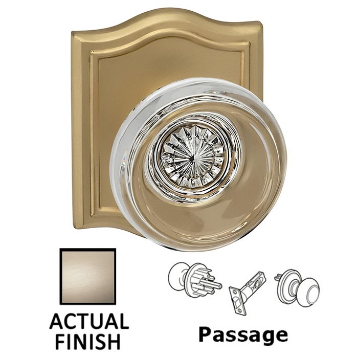 Passage Traditional Glass Knob With Arched Rose in Satin Nickel Lacquered