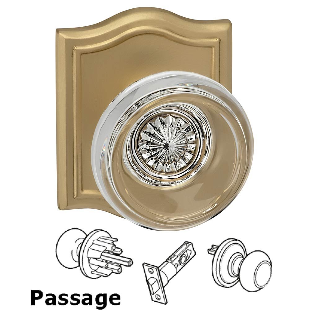 Passage Traditional Glass Knob With Arched Rose in Satin Brass Lacquered