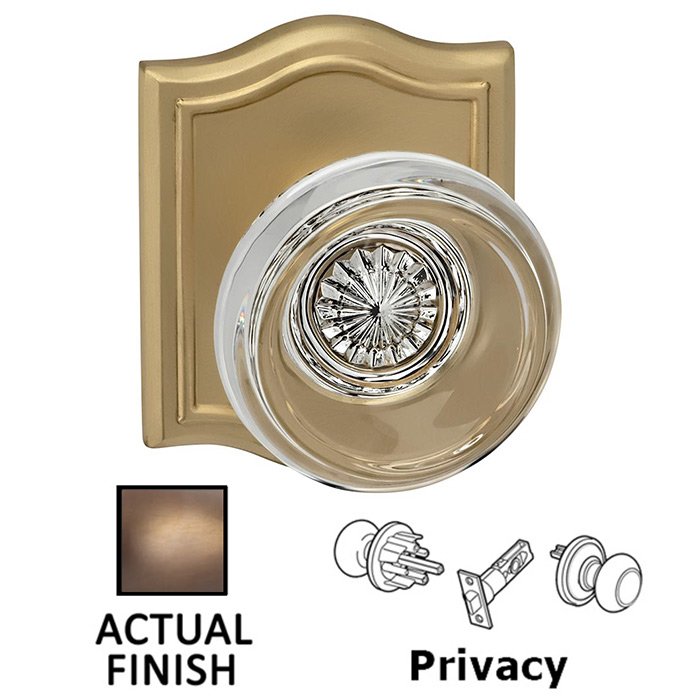 Privacy Traditional Glass Knob With Arched Rose in Antique Brass Lacquered