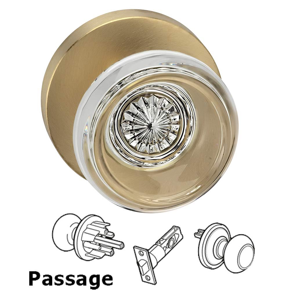 Passage Traditional Glass Knob With Modern Rose in Satin Brass Lacquered