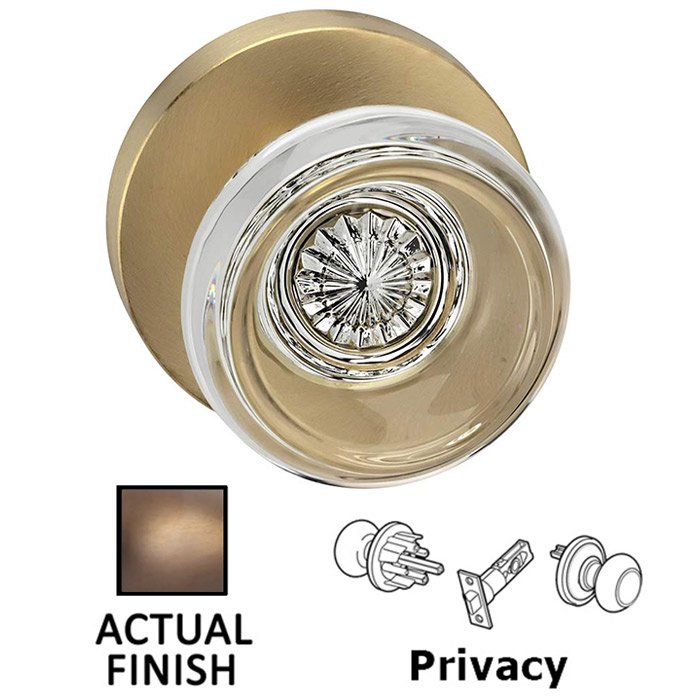 Privacy Traditional Glass Knob With Modern Rose in Antique Brass Lacquered