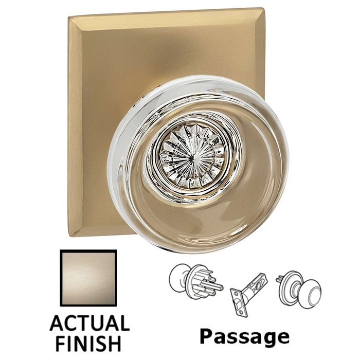 Passage Traditional Glass Knob With Rectangular Rose in Satin Nickel Lacquered