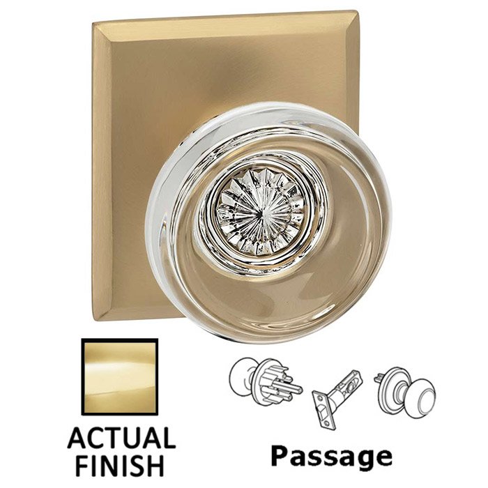 Passage Traditional Glass Knob With Rectangular Rose in Polished Brass Lacquered