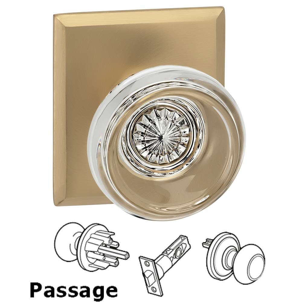 Passage Traditional Glass Knob With Rectangular Rose in Satin Brass Lacquered