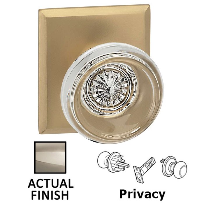 Privacy Traditional Glass Knob With Rectangular Rose in Polished Polished Nickel Lacquered