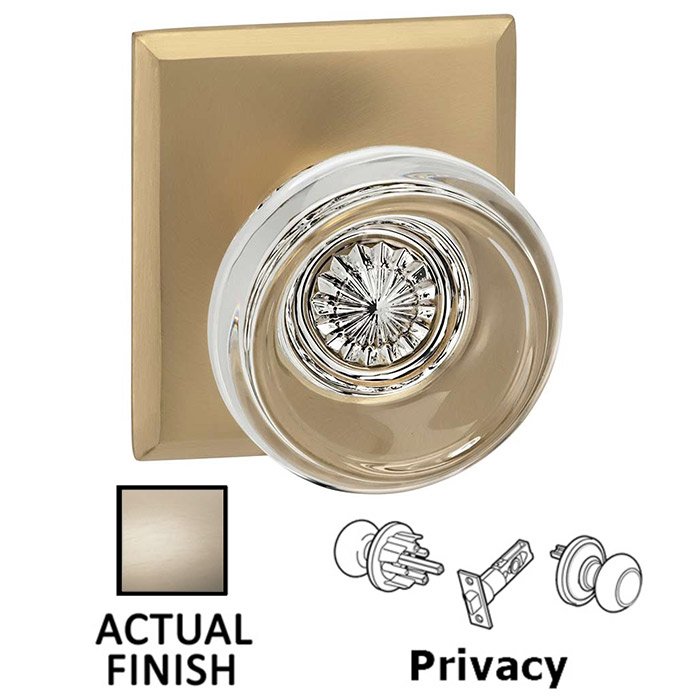 Privacy Traditional Glass Knob With Rectangular Rose in Satin Nickel Lacquered