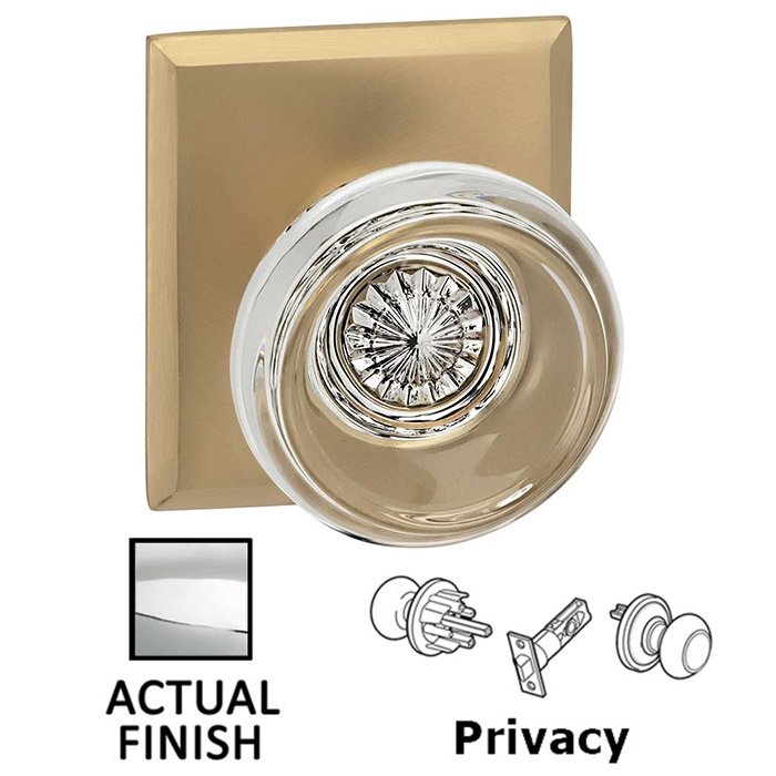 Privacy Traditional Glass Knob With Rectangular Rose in Polished Chrome
