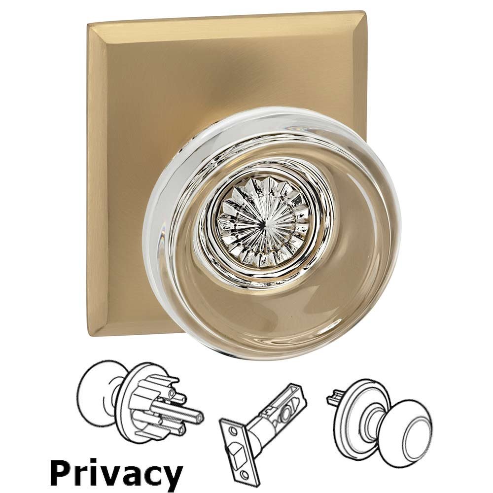 Privacy Traditional Glass Knob With Rectangular Rose in Satin Brass Lacquered