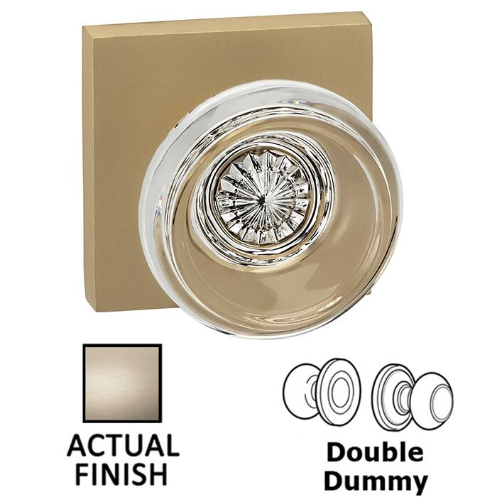 Double Dummy Traditional Glass Knob With Square Rose in Satin Nickel Lacquered