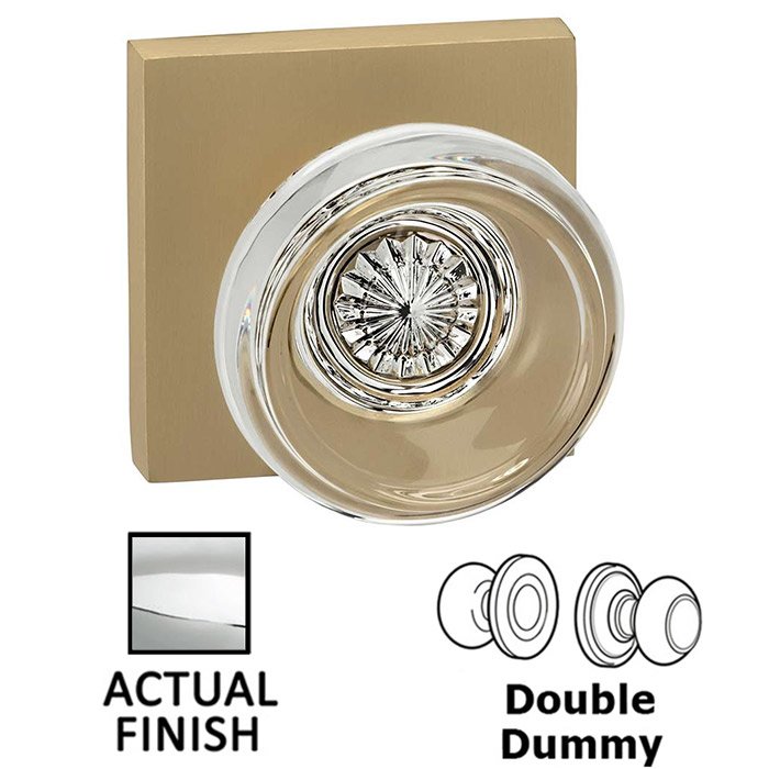 Double Dummy Traditional Glass Knob With Square Rose in Polished Chrome