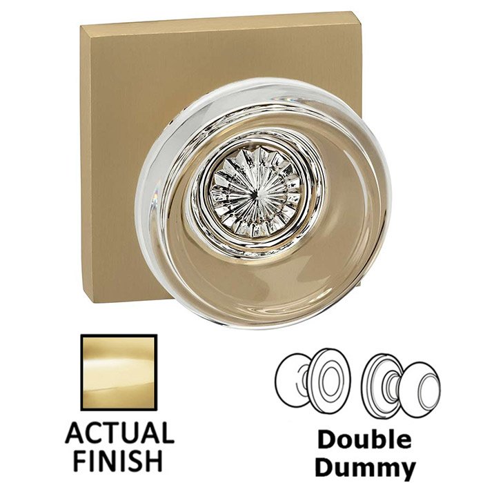 Double Dummy Traditional Glass Knob With Square Rose in Polished Brass Lacquered