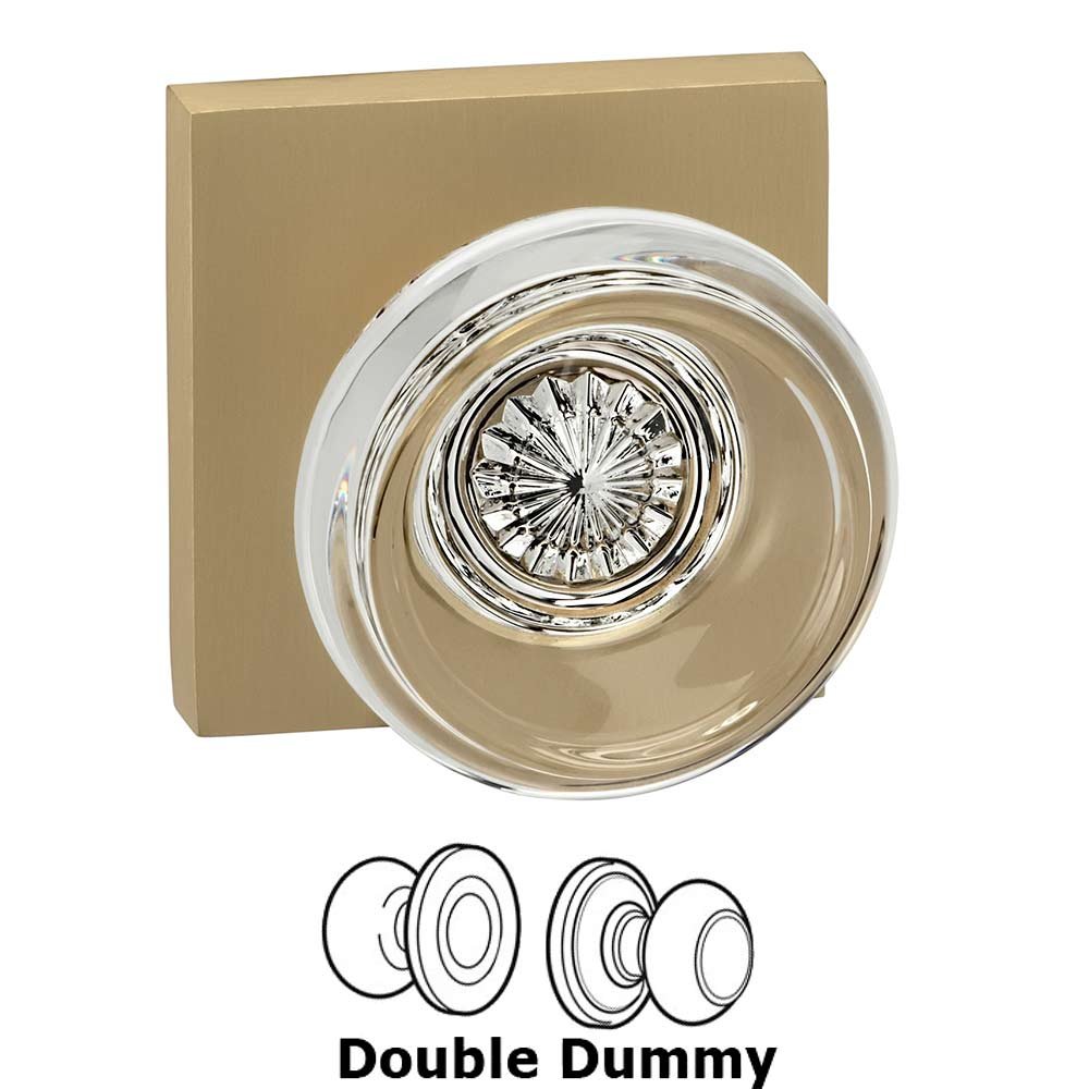 Double Dummy Traditional Glass Knob With Square Rose in Satin Brass Lacquered