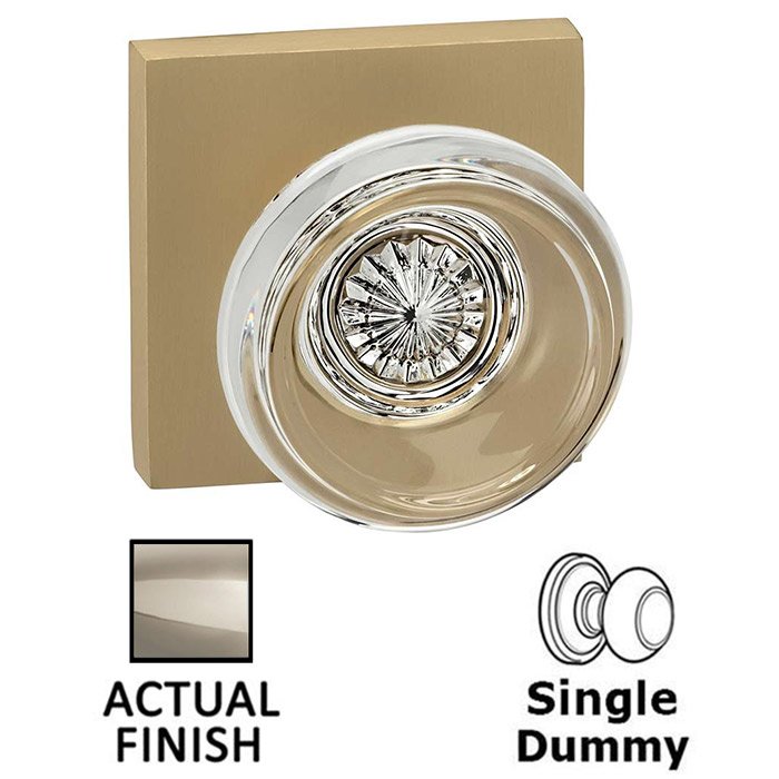Single Dummy Traditional Glass Knob With Square Rose in Polished Polished Nickel Lacquered