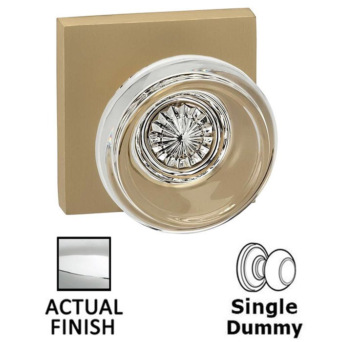 Single Dummy Traditional Glass Knob With Square Rose in Polished Chrome