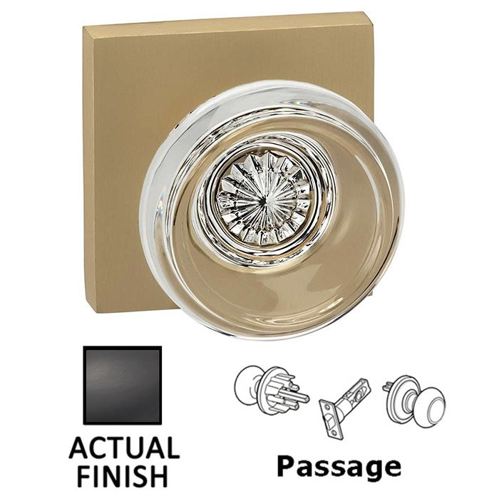 Passage Traditional Glass Knob With Square Rose in Oil Rubbed Bronze Lacquered