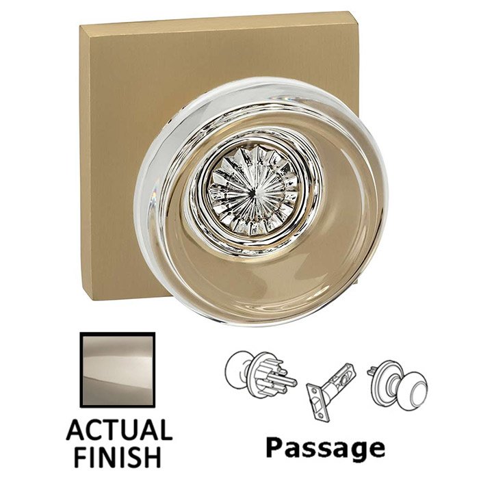 Passage Traditional Glass Knob With Square Rose in Polished Polished Nickel Lacquered
