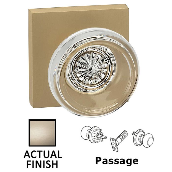 Passage Traditional Glass Knob With Square Rose in Satin Nickel Lacquered