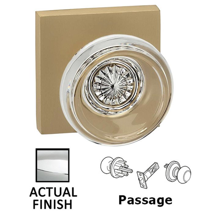 Passage Traditional Glass Knob With Square Rose in Polished Chrome