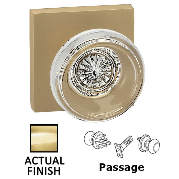 Passage Traditional Glass Knob With Square Rose in Polished Brass Lacquered
