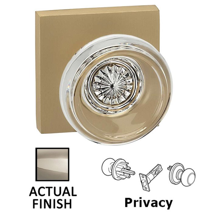 Privacy Traditional Glass Knob With Square Rose in Polished Polished Nickel Lacquered