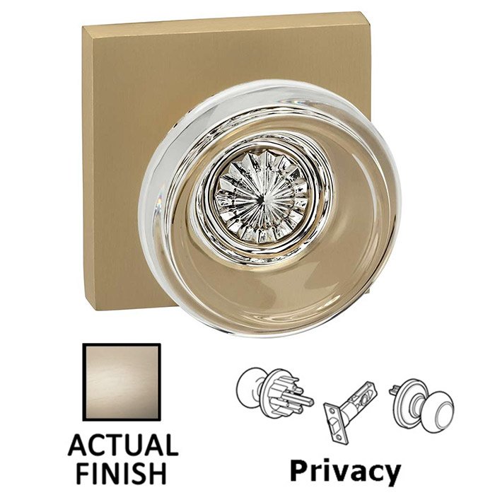 Privacy Traditional Glass Knob With Square Rose in Satin Nickel Lacquered