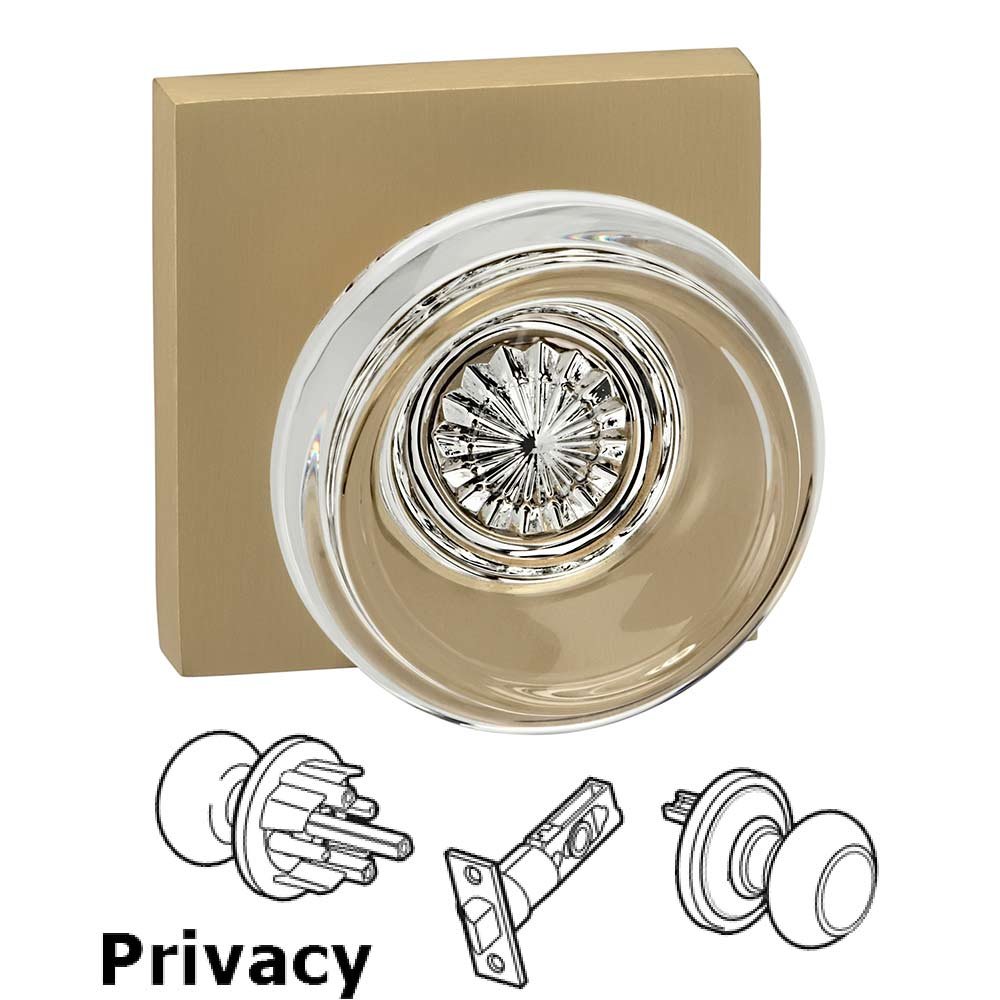 Privacy Traditional Glass Knob With Square Rose in Satin Brass Lacquered