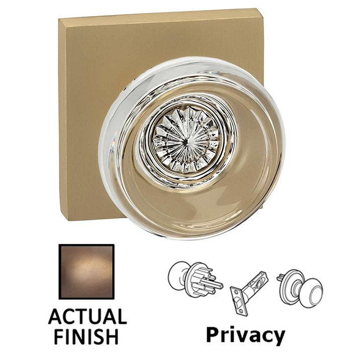 Privacy Traditional Glass Knob With Square Rose in Antique Brass Lacquered